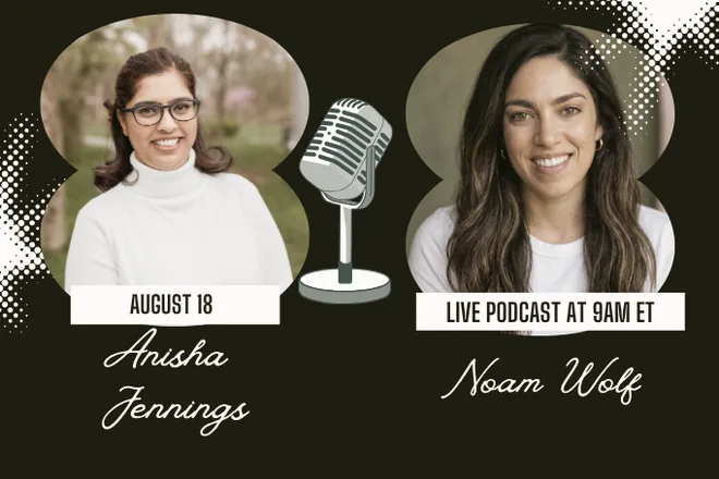 Noam Wolf and host Anisha Jennings on the Your American Dream podcast